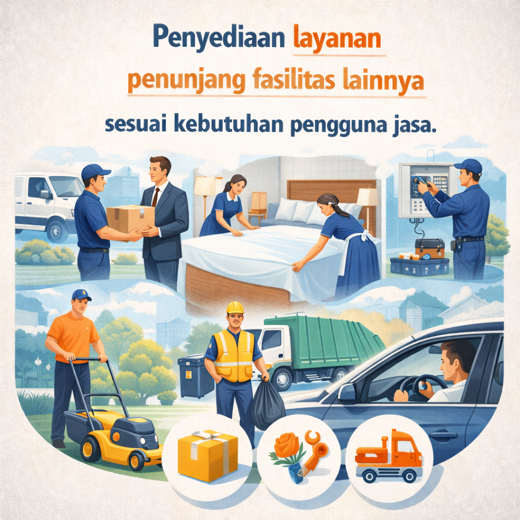 Penyediaan layanan penunjang fasilitas lainnya sesuai kebutuhan pengguna jasa.